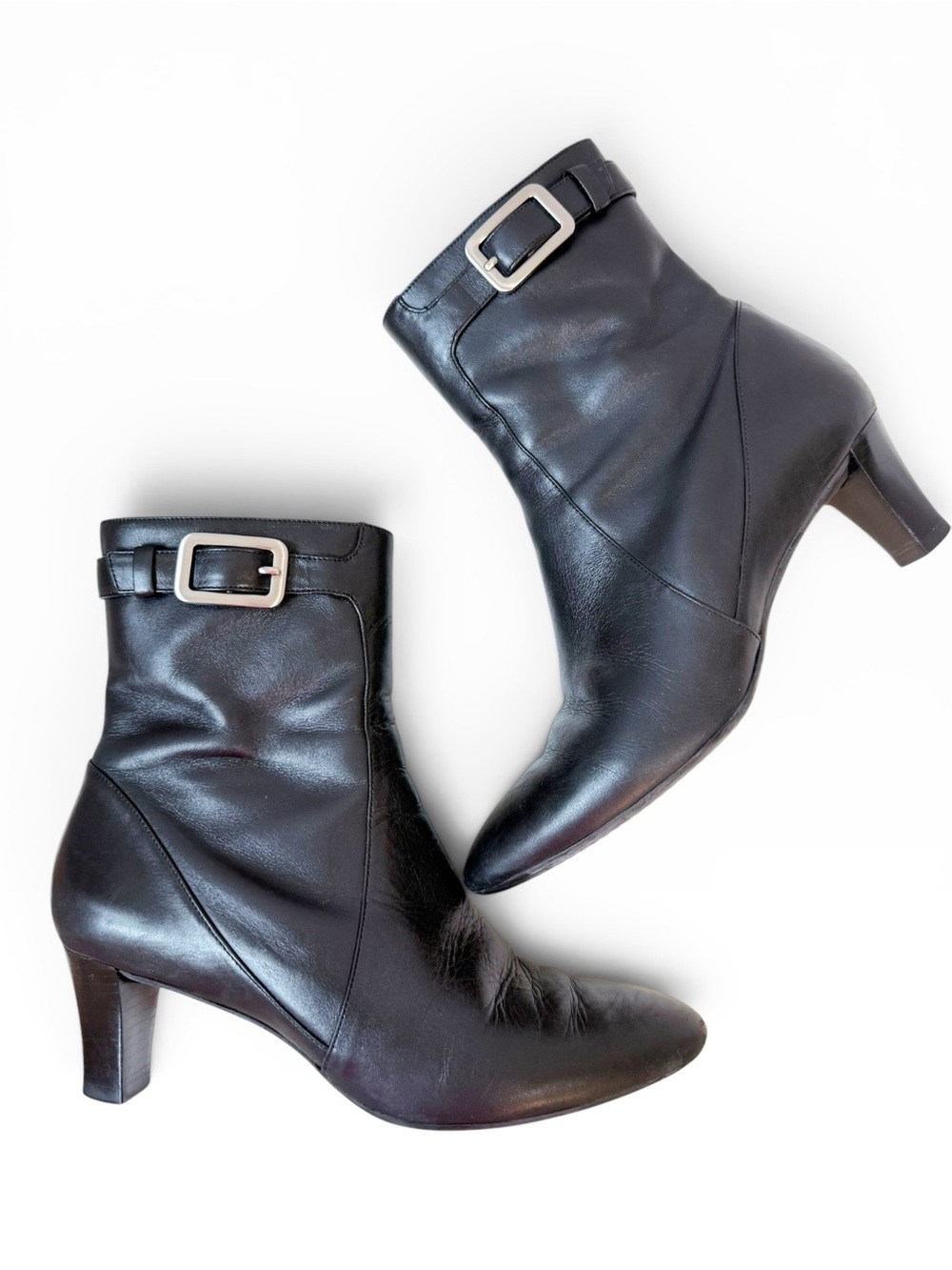 Cole Haan Air Lynda Nike Air Leather Zip Up Heeled Ankle Booties Black 9 B